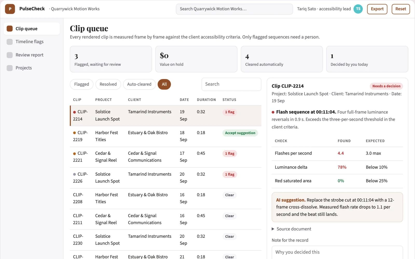Screenshot of the Motion accessibility workbench interactive demo