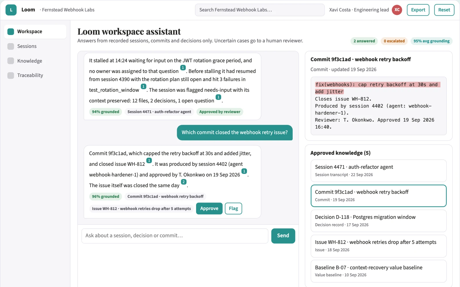Screenshot of the Multi-agent coding workspace with persistent project memory interactive demo