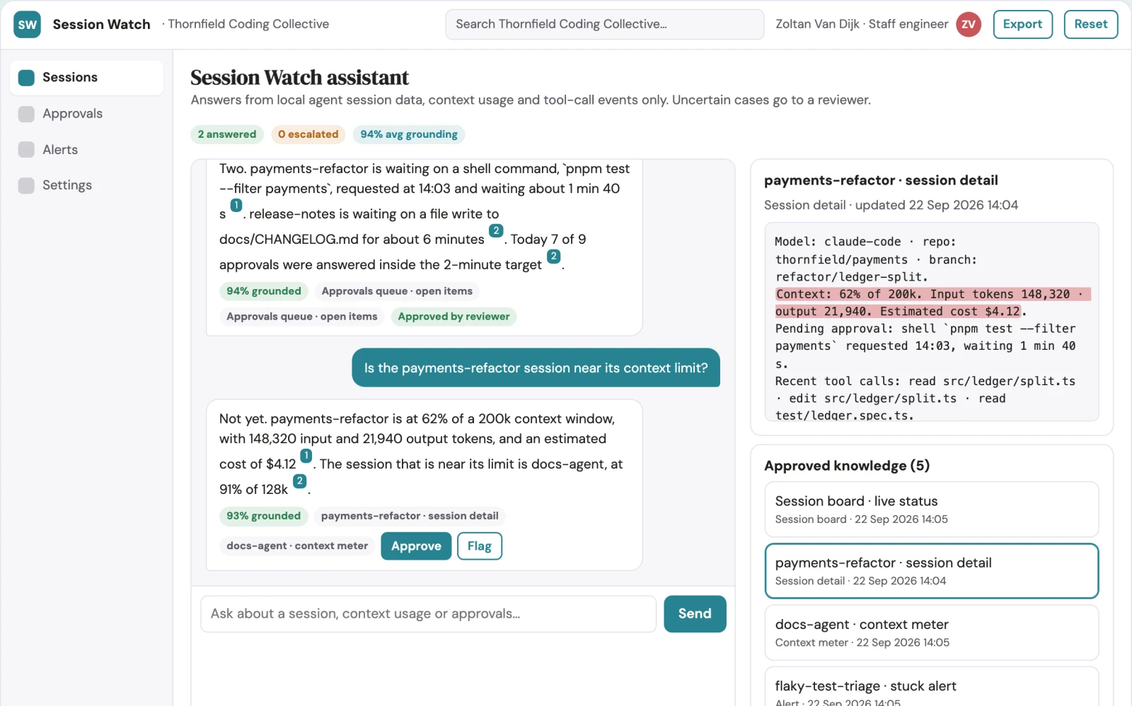 Screenshot of the Multi-agent session monitor and approval console interactive demo
