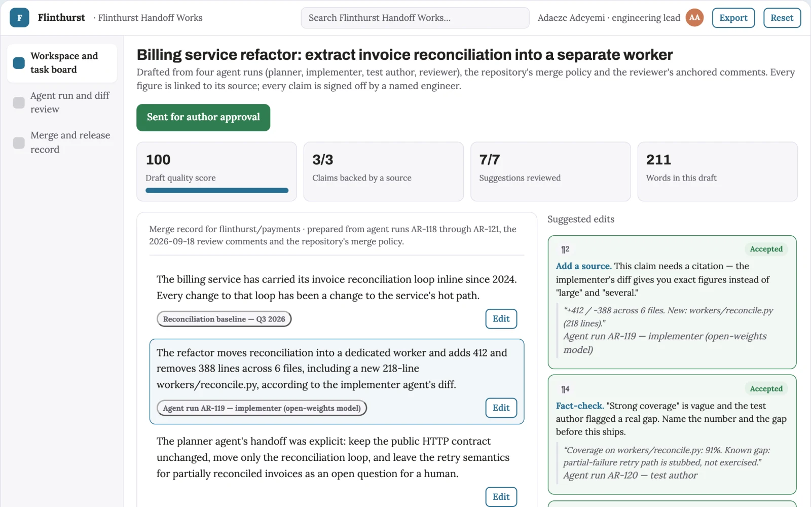 Screenshot of the Multi-agent software delivery workspace interactive demo