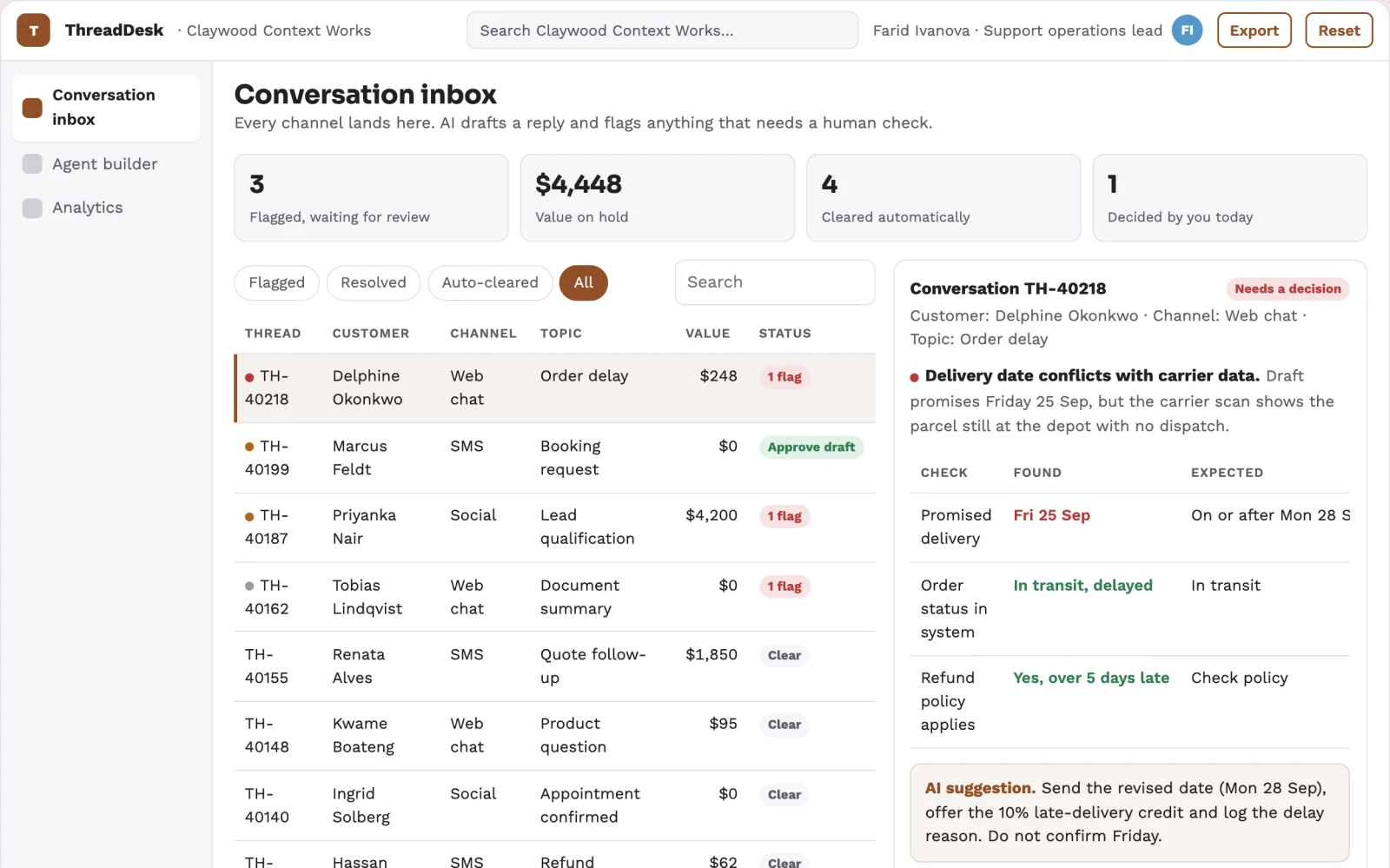Screenshot of the Multi-channel customer support automation portal interactive demo