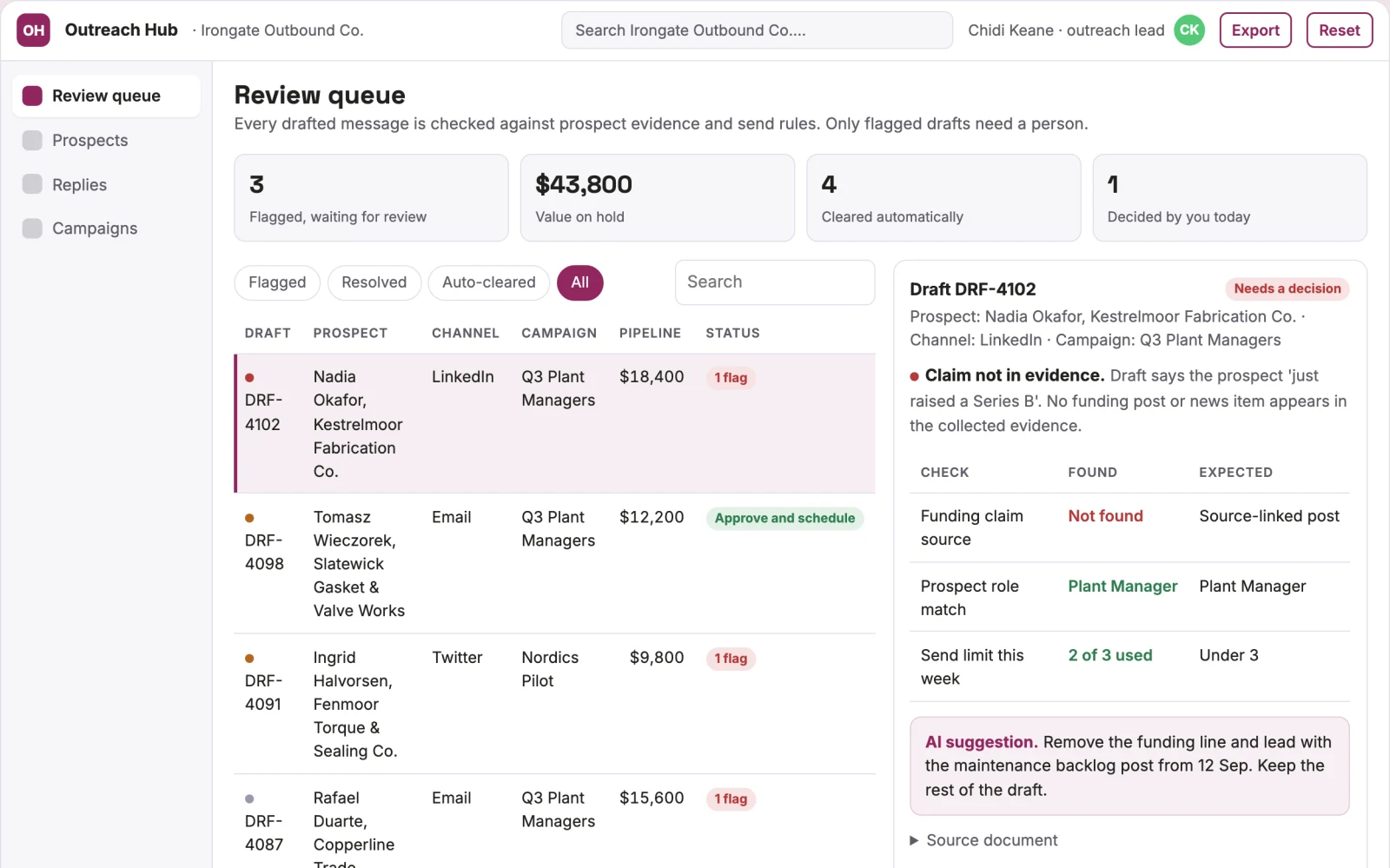 Screenshot of the Multi-channel outreach coordination portal interactive demo