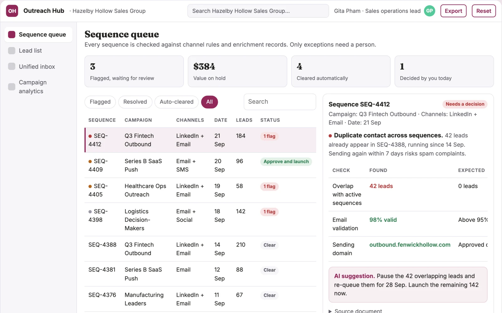 Screenshot of the Multi-channel outreach coordination portal interactive demo