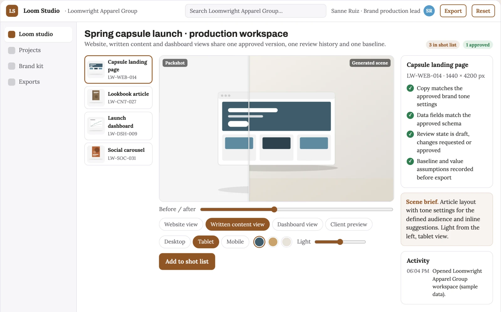 Screenshot of the Multi-format visual production and review workspace interactive demo