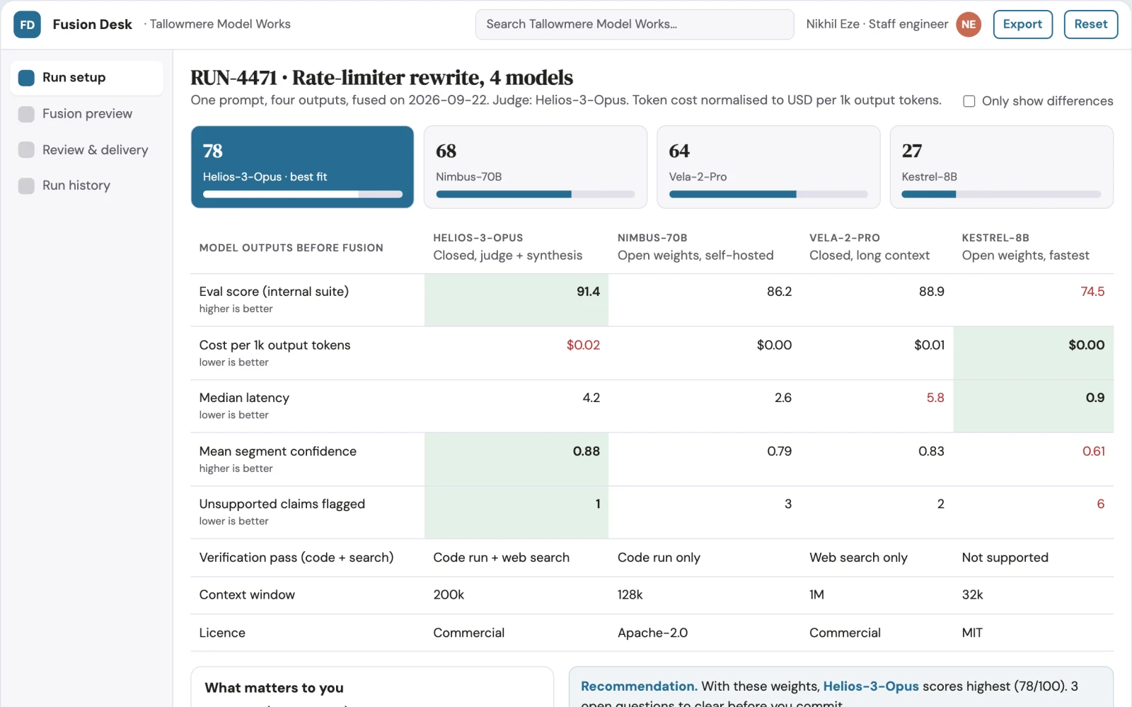 Screenshot of the Multi-model answer fusion and review workspace interactive demo