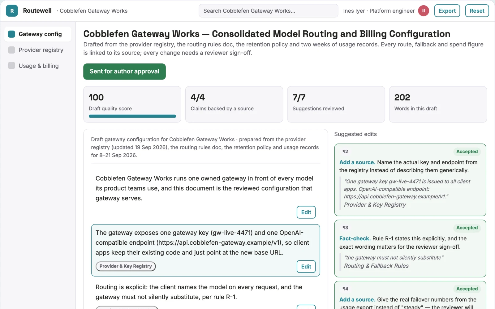 Screenshot of the Multi-model API routing and billing workspace interactive demo