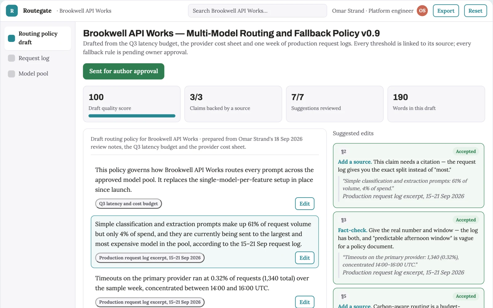 Screenshot of the Multi-model routing and fallback gateway interactive demo