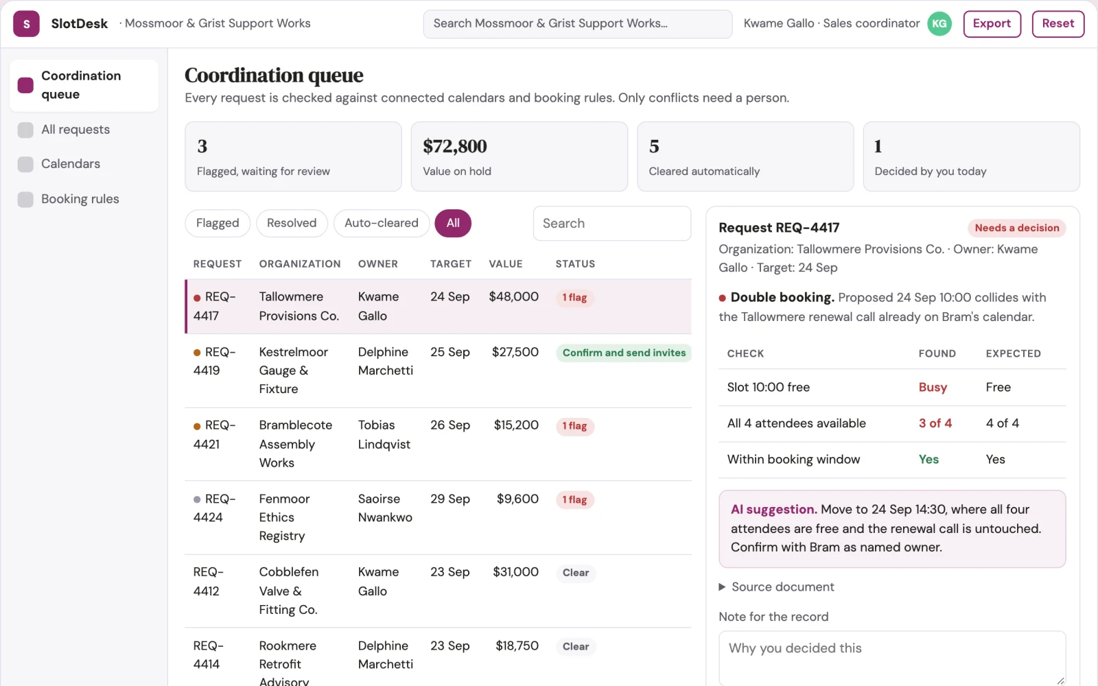 Screenshot of the Multi-participant meeting coordination portal interactive demo