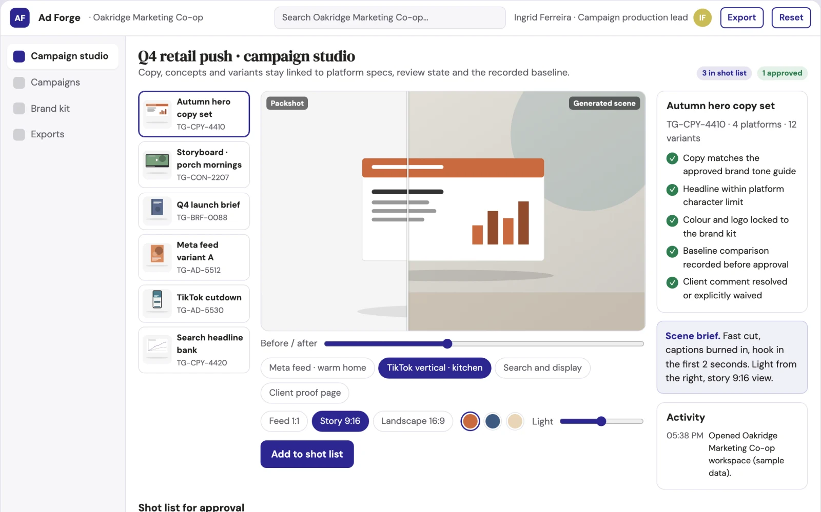 Screenshot of the Multi-platform ad campaign production workbench interactive demo