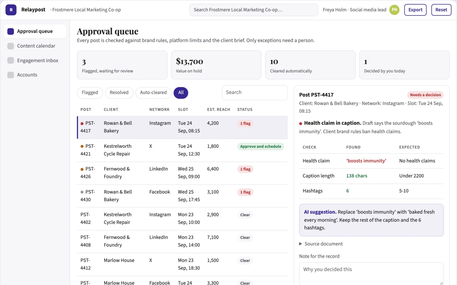 Screenshot of the Multi-platform social publishing coordination portal interactive demo