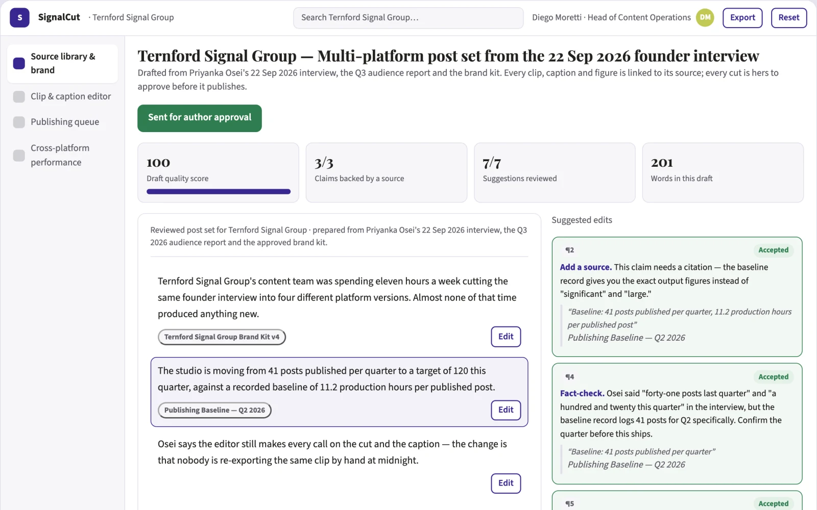 Screenshot of the Multi-platform video and audio repurposing workspace interactive demo