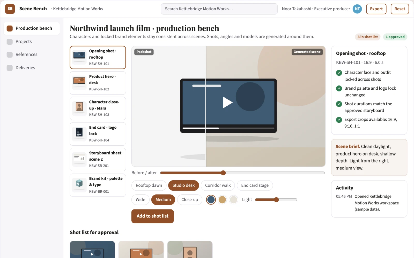 Screenshot of the Multi-scene AI video production workbench interactive demo