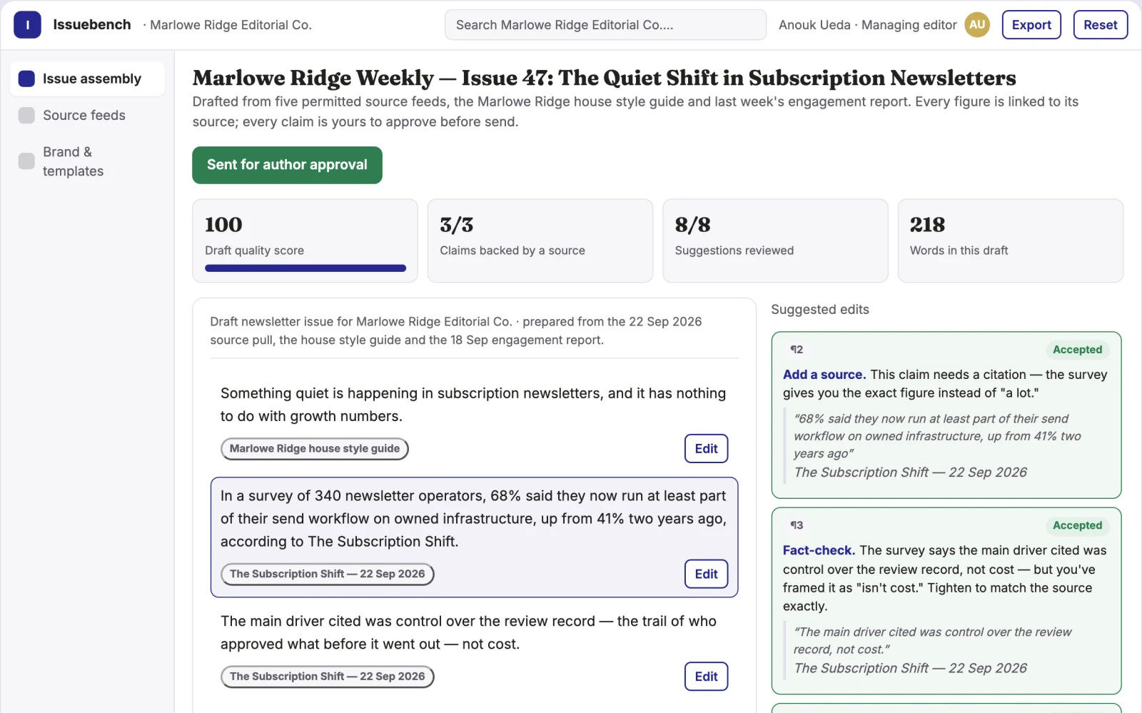 Screenshot of the Multi-source newsletter curation and delivery workbench interactive demo