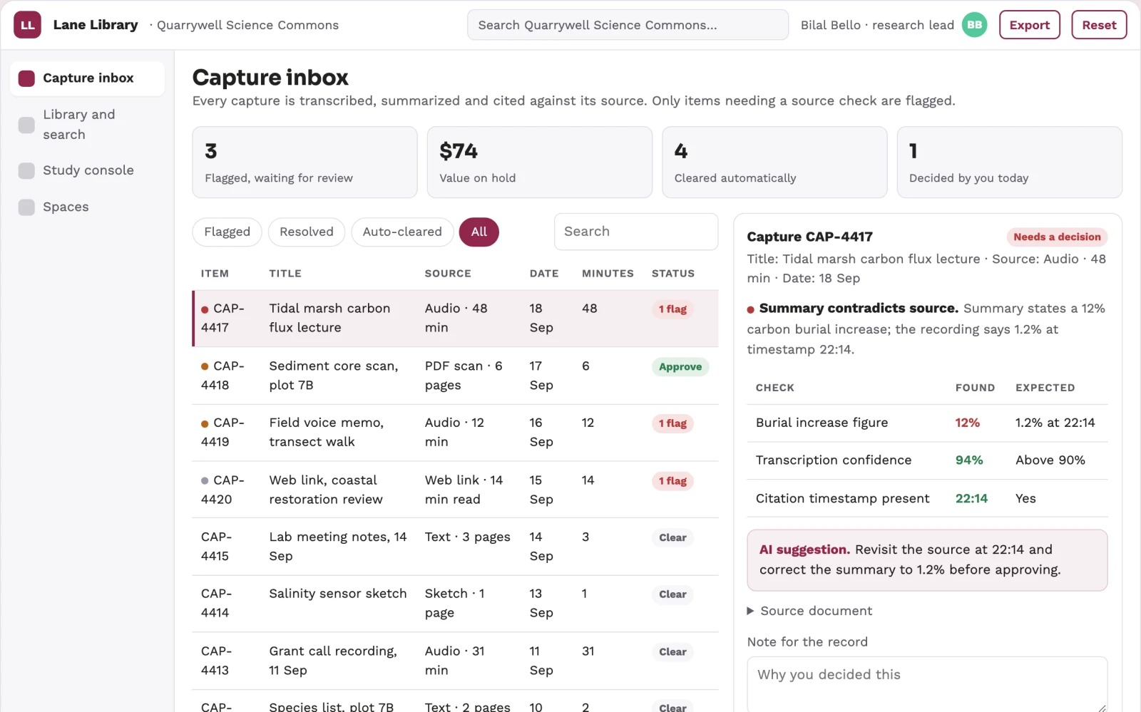 Screenshot of the Multi-source research capture and study library interactive demo