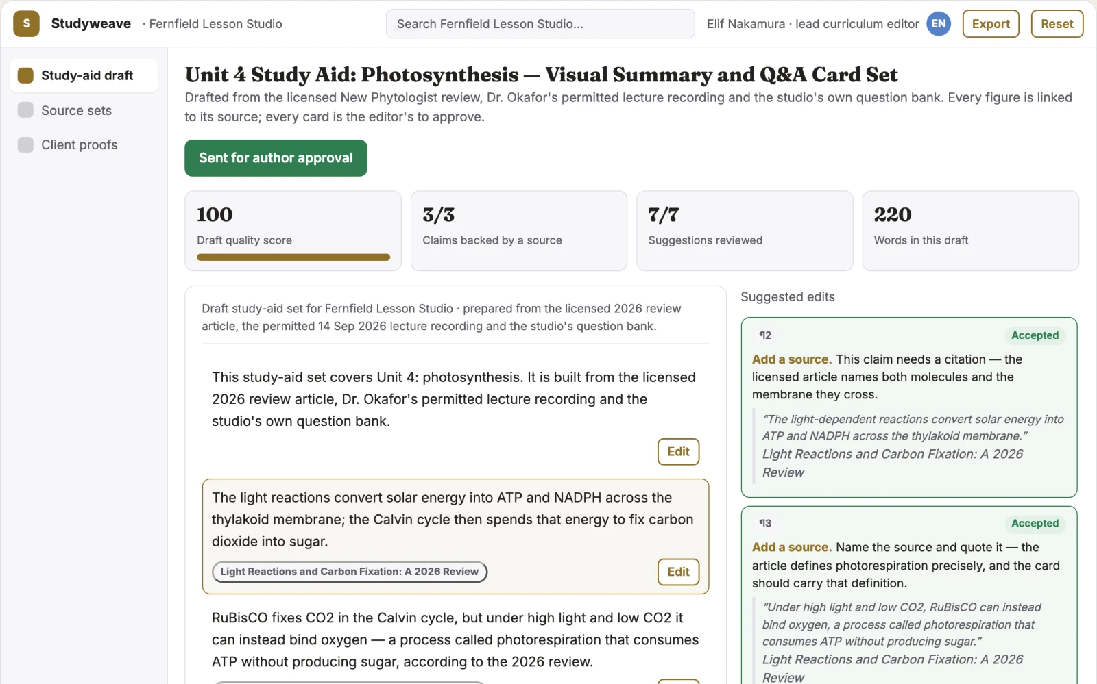 Screenshot of the Multi-source study aid and visual summary workspace interactive demo