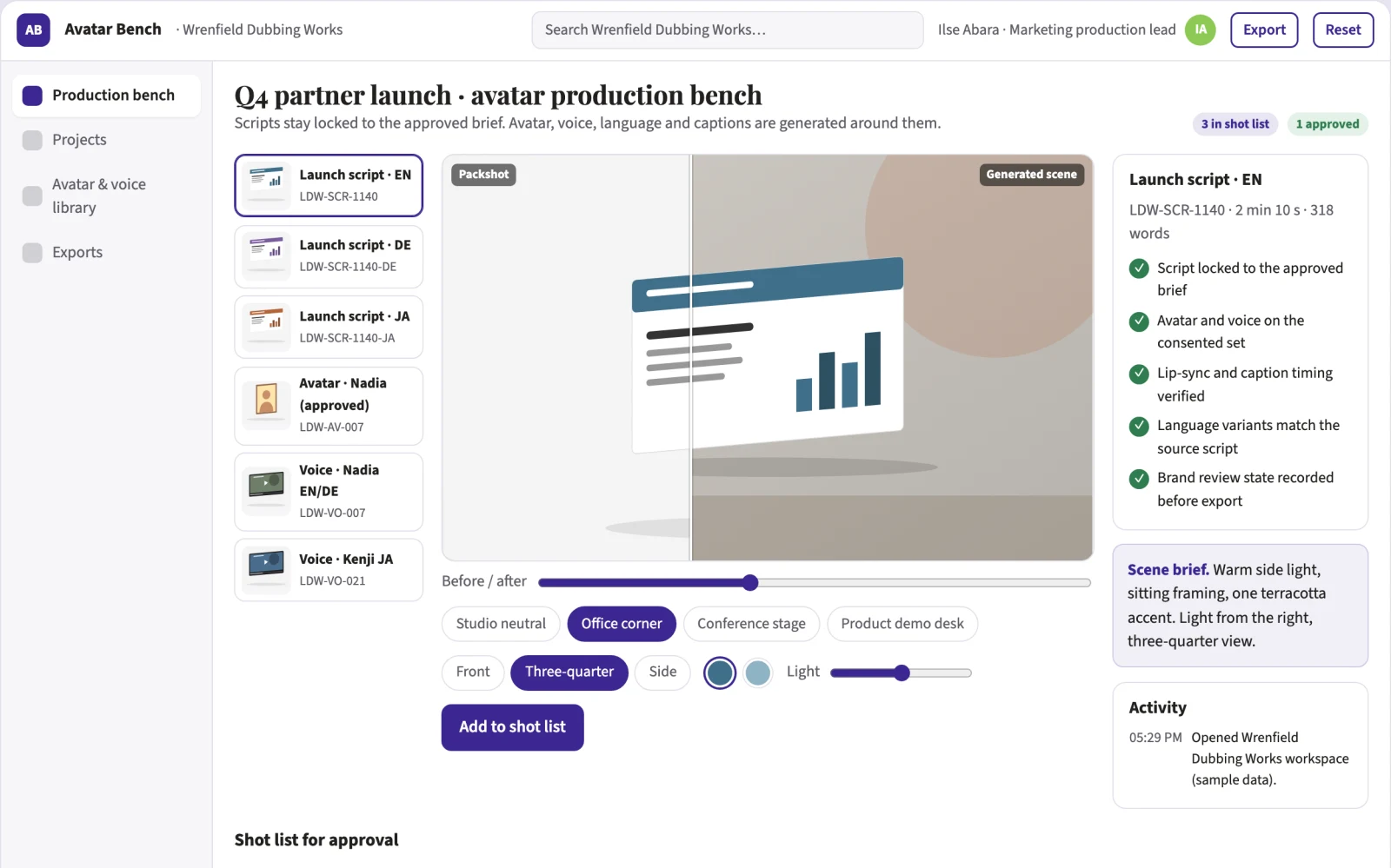 Screenshot of the Multilingual avatar video production workbench interactive demo