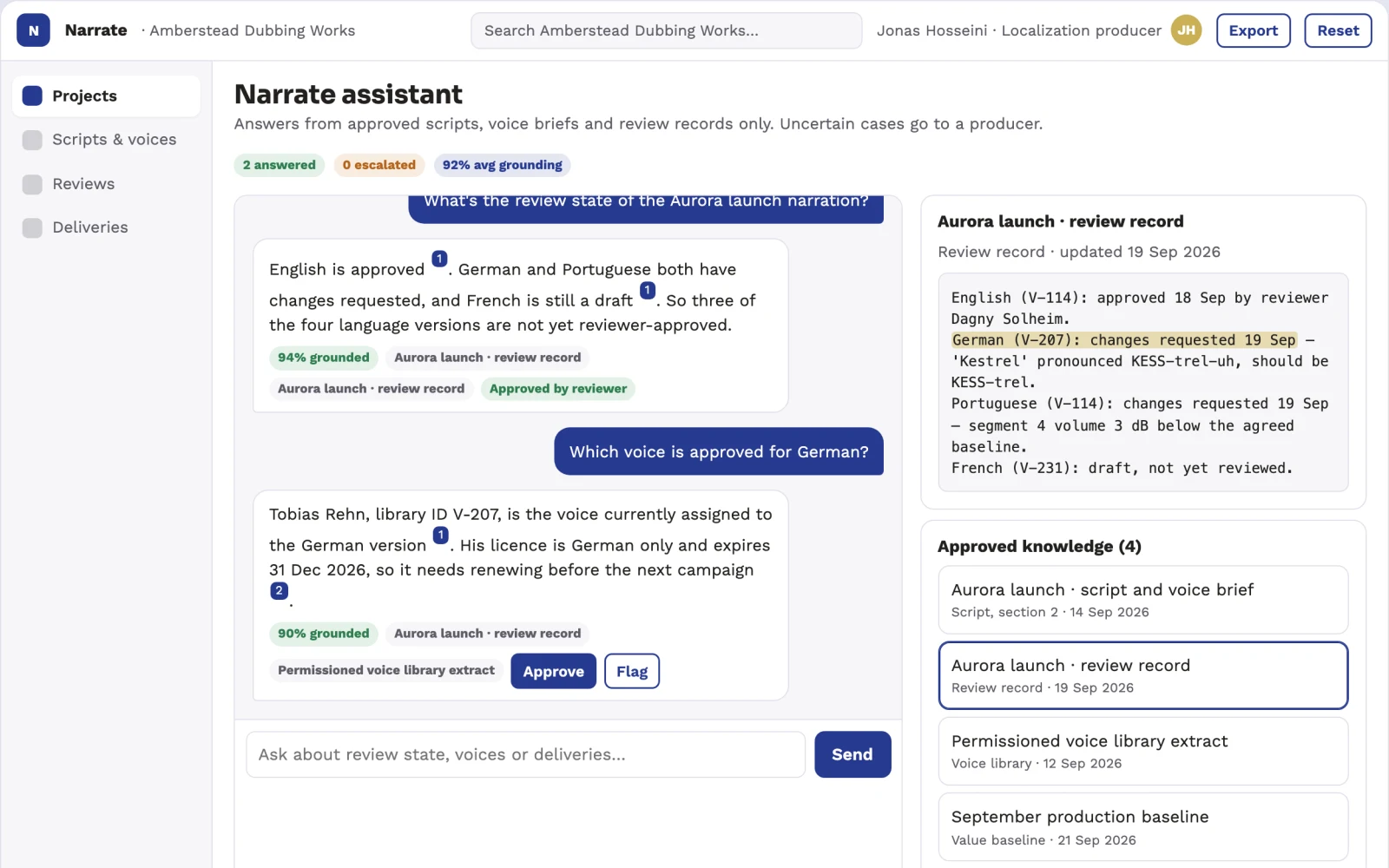 Screenshot of the Multilingual narration production and review portal interactive demo
