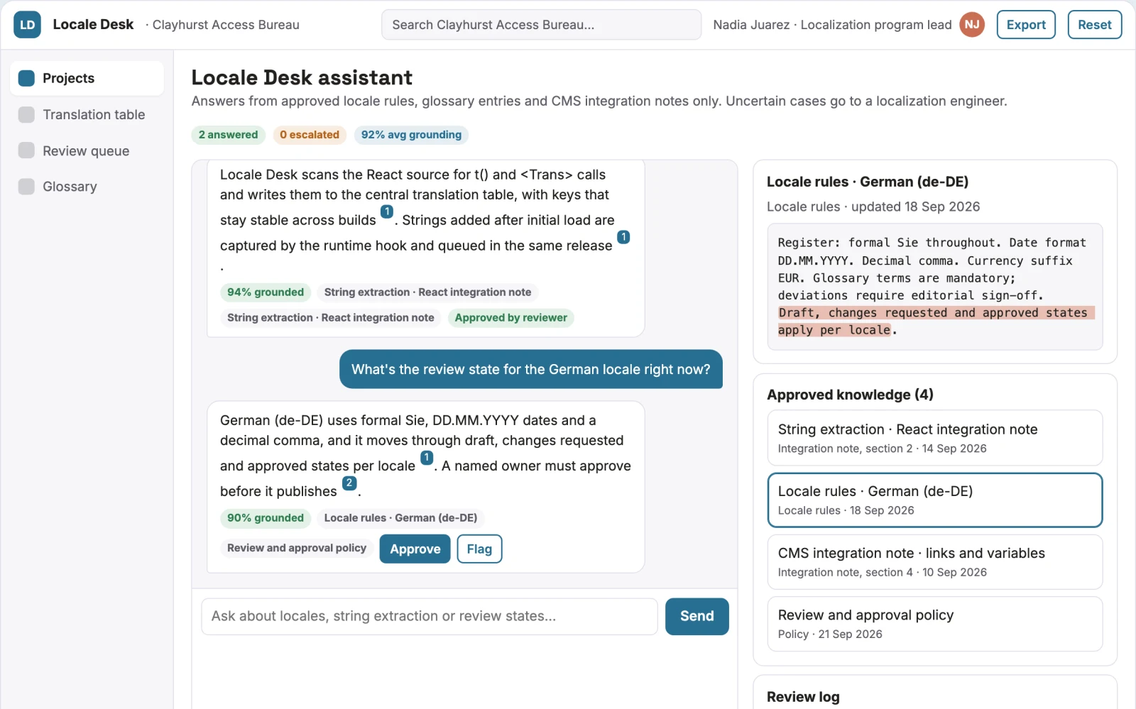 Screenshot of the Multilingual site translation and review portal interactive demo
