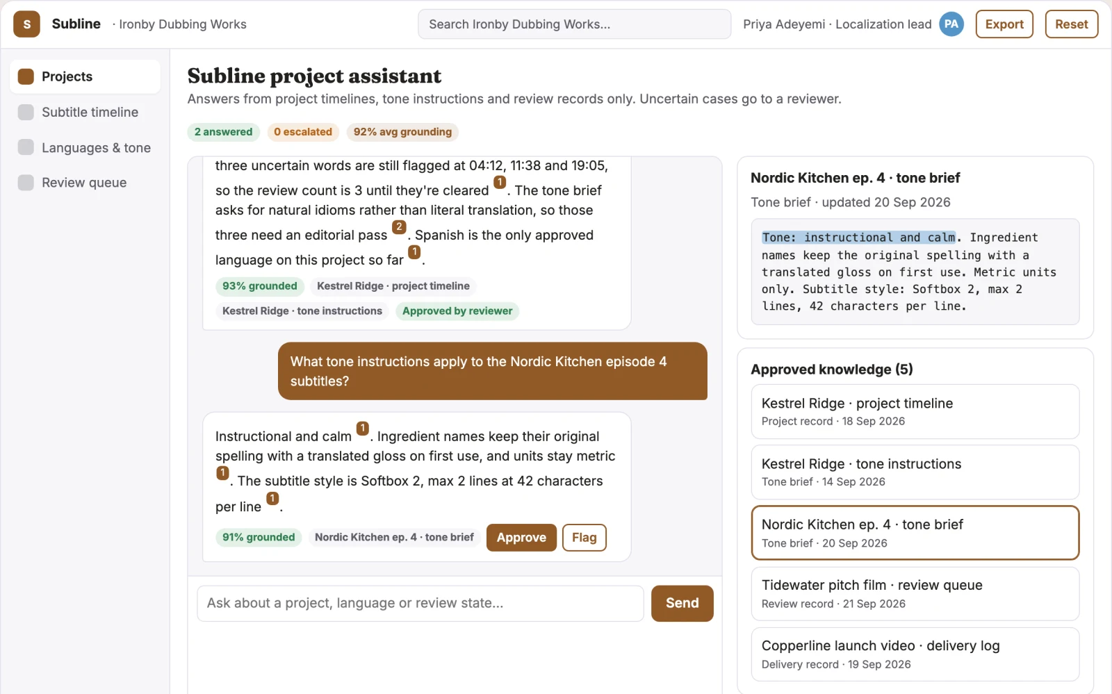 Screenshot of the Multilingual subtitle production and review portal interactive demo