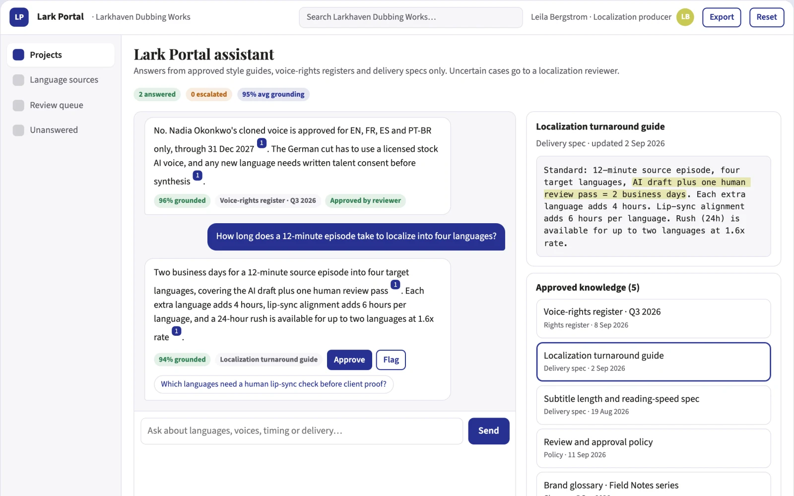Screenshot of the Multilingual video localization and review portal interactive demo