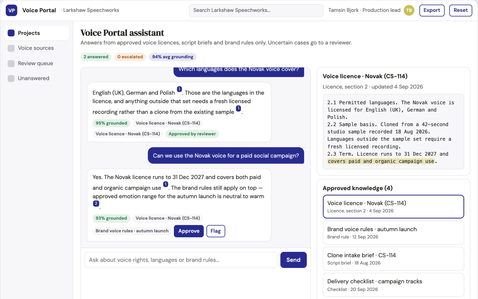Screenshot of the Multilingual voice production and review portal interactive demo