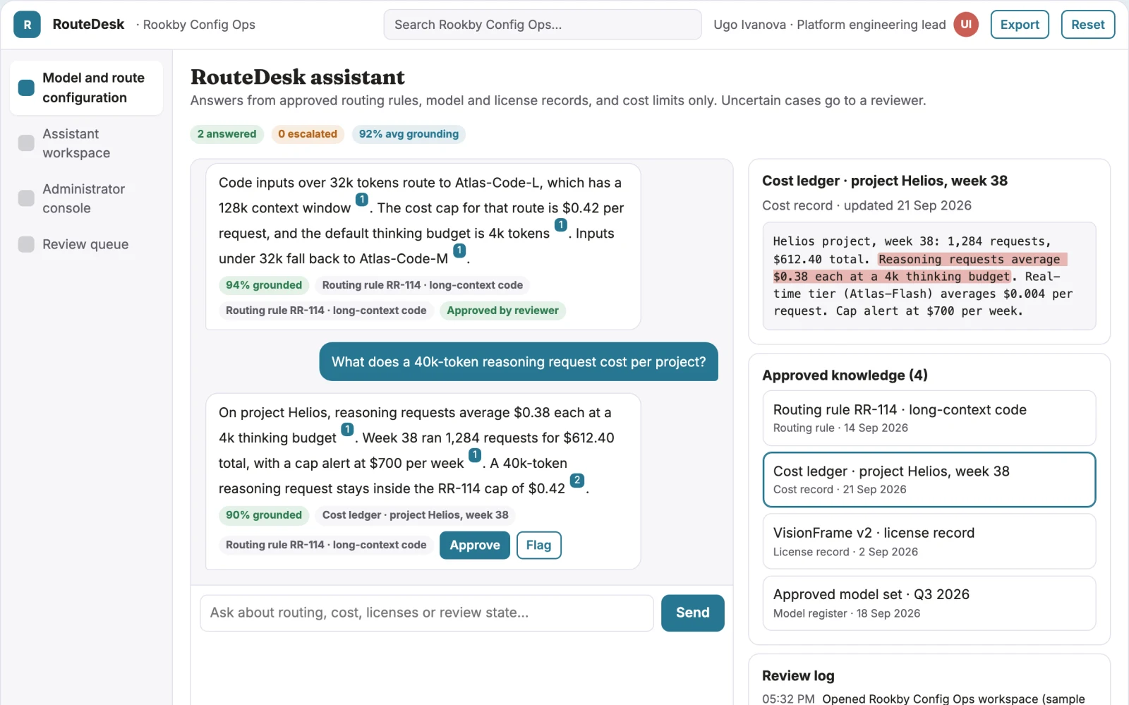 Screenshot of the Multimodal model routing and review console interactive demo