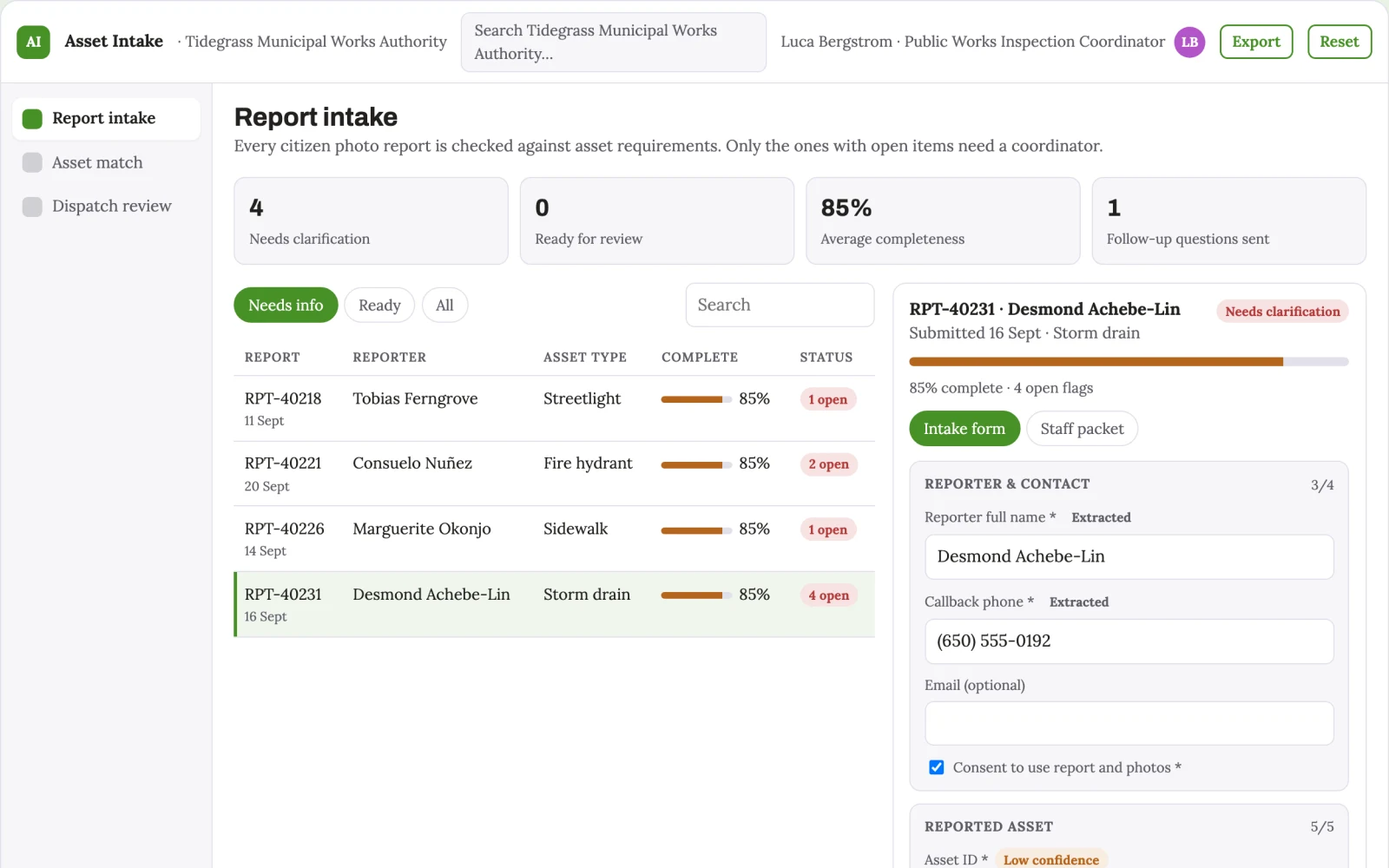 Screenshot of the Municipal asset photo triage interactive demo