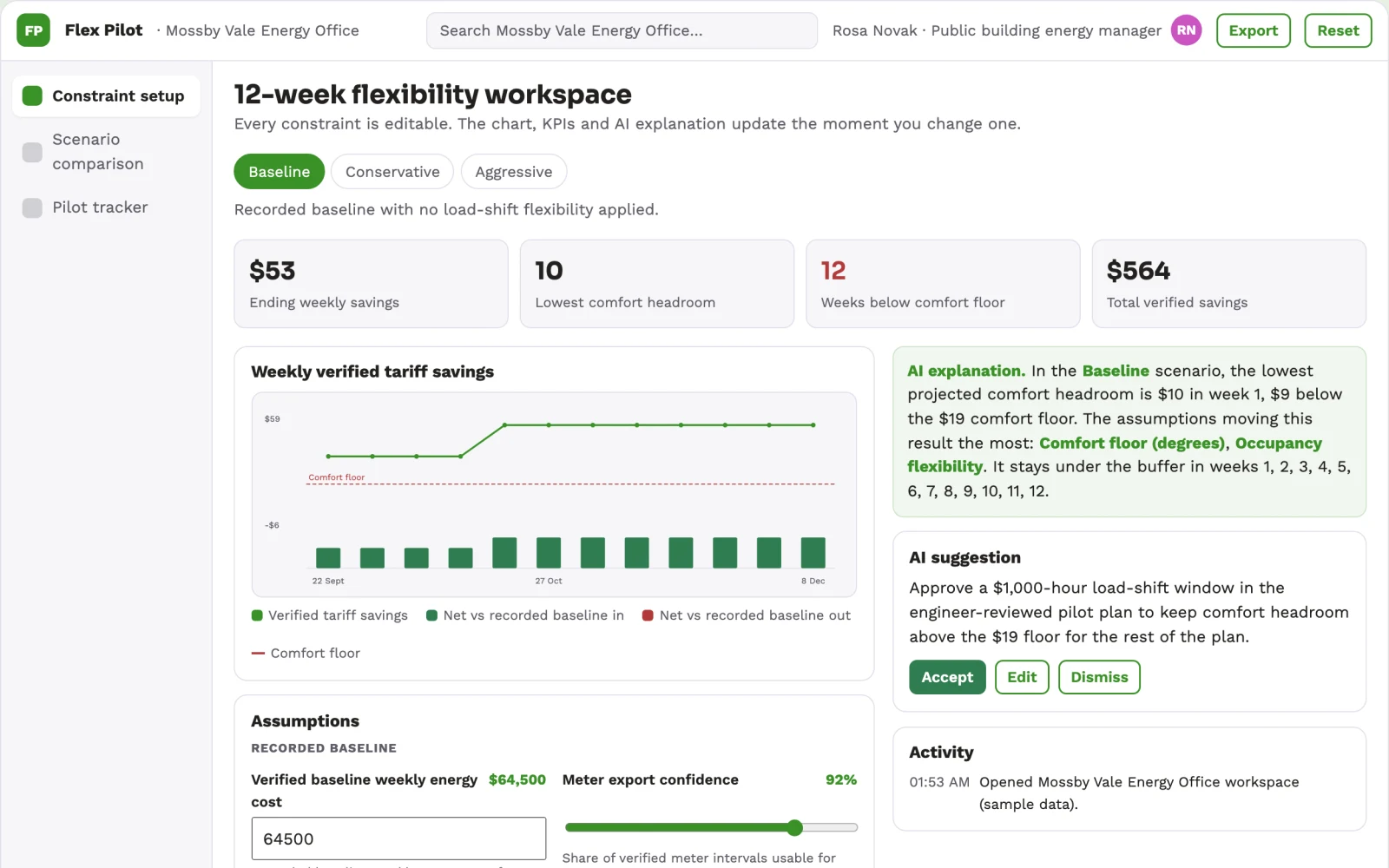 Screenshot of the Municipal energy flexibility planning service interactive demo