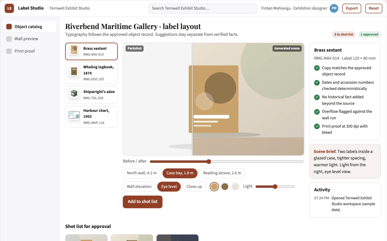 Screenshot of the Museum label layout studio interactive demo