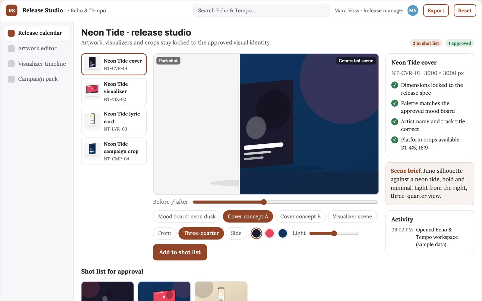 Demo screen of Music promotion design service