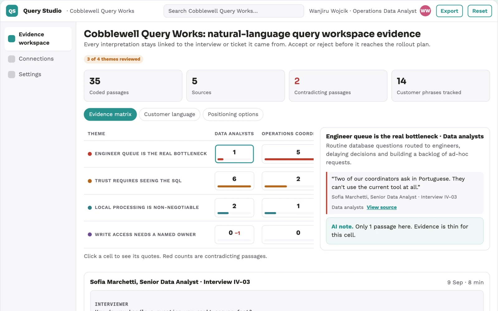 Screenshot of the Natural-language database query and reporting workspace interactive demo