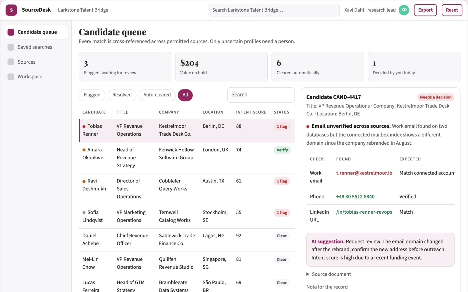 Screenshot of the Natural-language professional search and enrichment console interactive demo