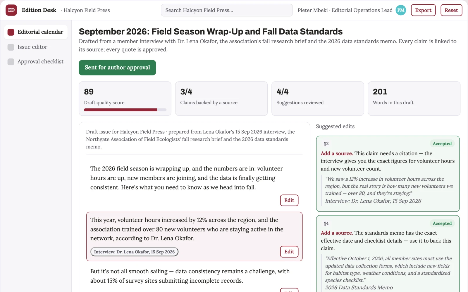 Demo screen of Newsletter production business