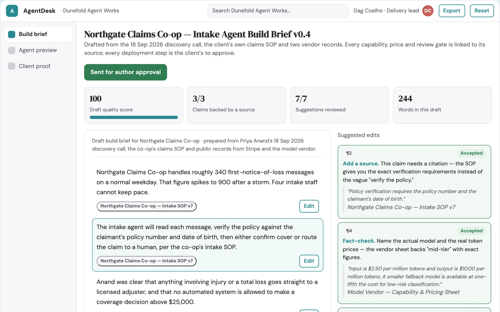 Screenshot of the No-code AI app and agent delivery workspace interactive demo