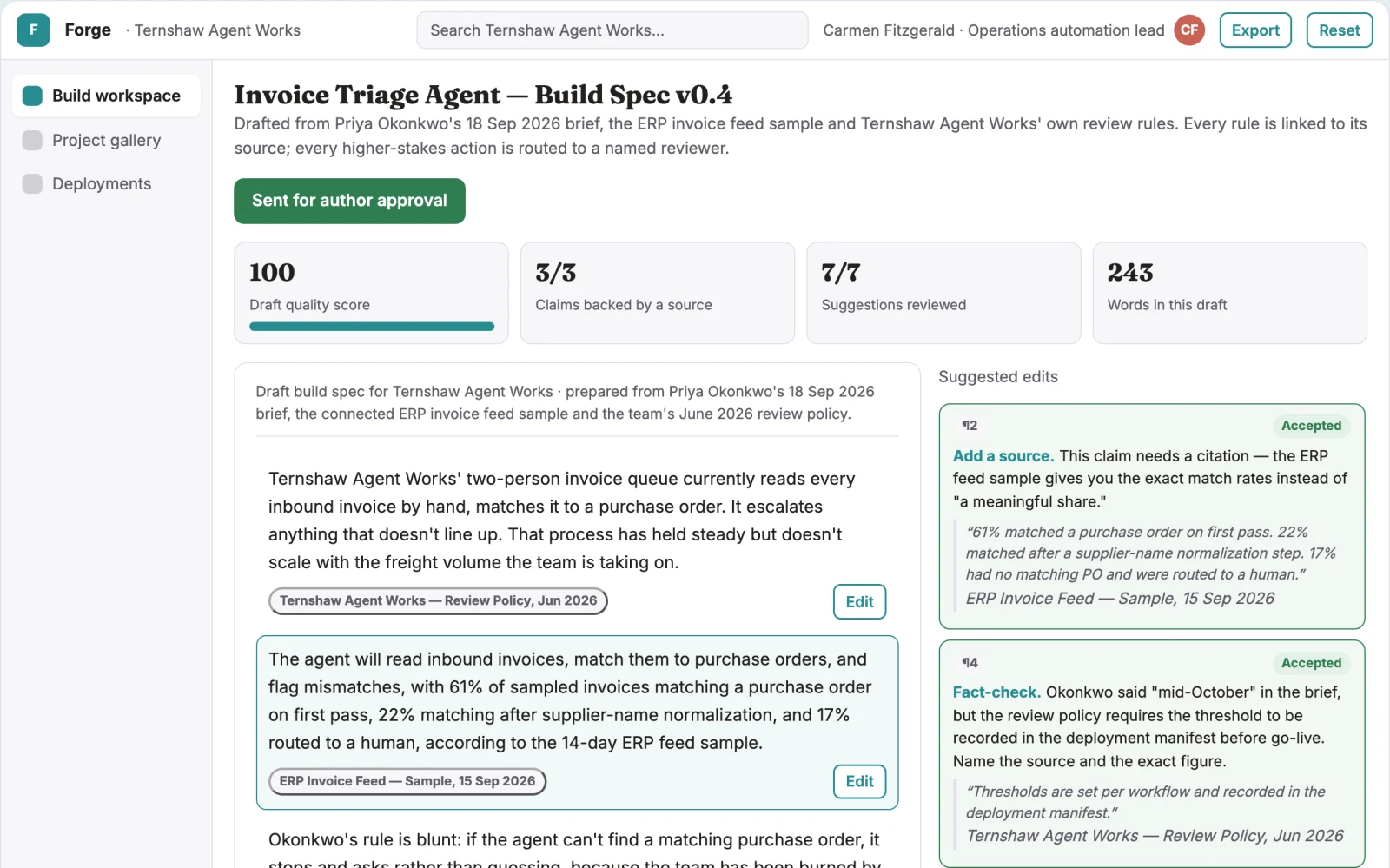 Screenshot of the No-code AI app and agent delivery workspace interactive demo