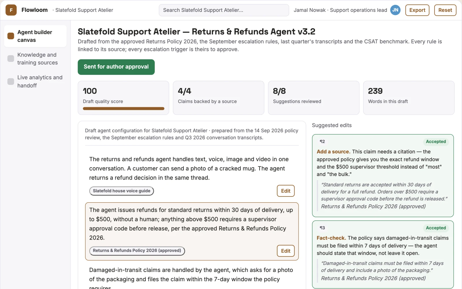 Screenshot of the No-code multimodal agent delivery workspace interactive demo