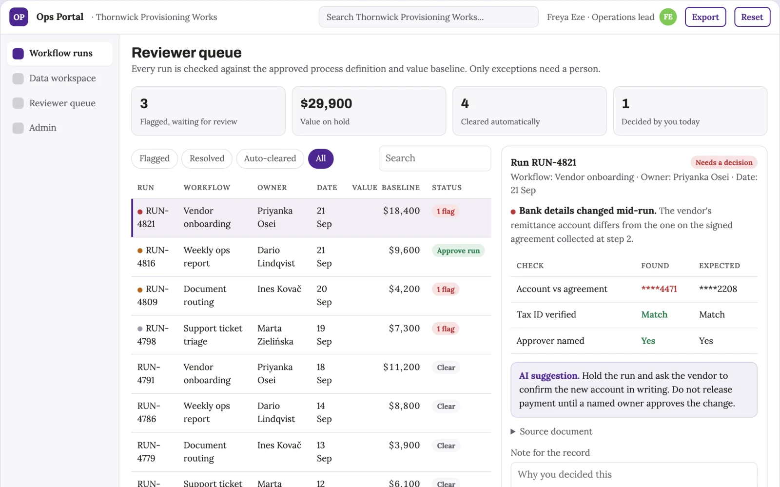 Screenshot of the No-code operations automation and analysis portal interactive demo