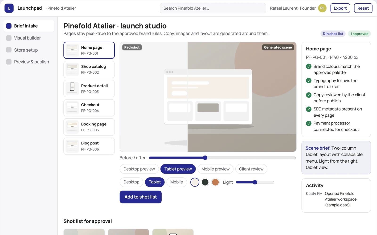 Screenshot of the No-code website and store launch platform interactive demo