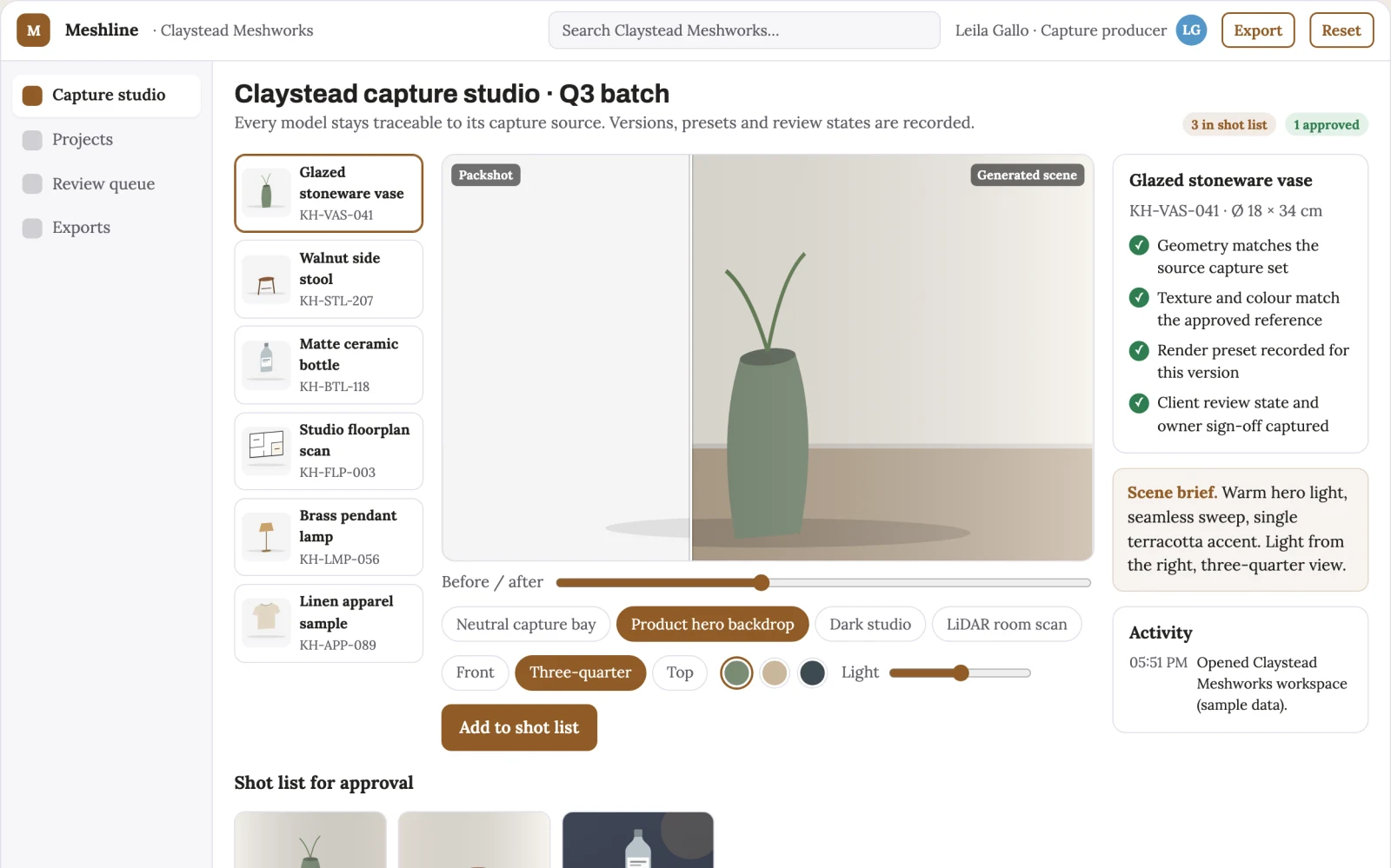 Screenshot of the Object capture to 3D model production platform interactive demo