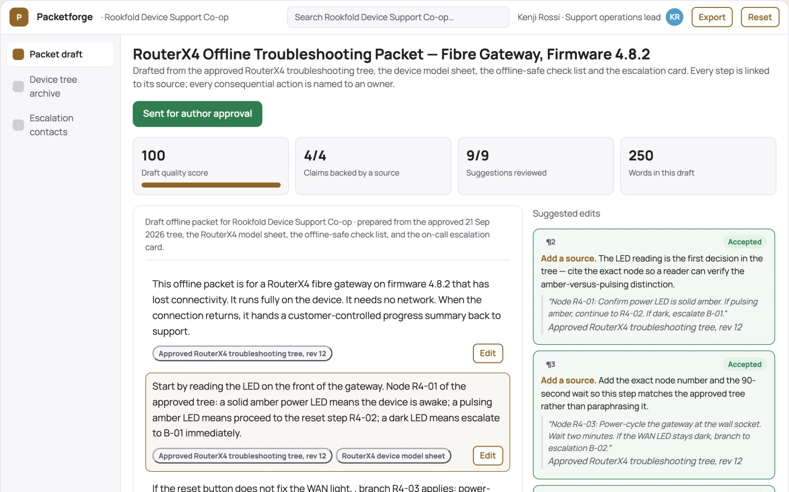 Screenshot of the Offline troubleshooting packet compiler interactive demo
