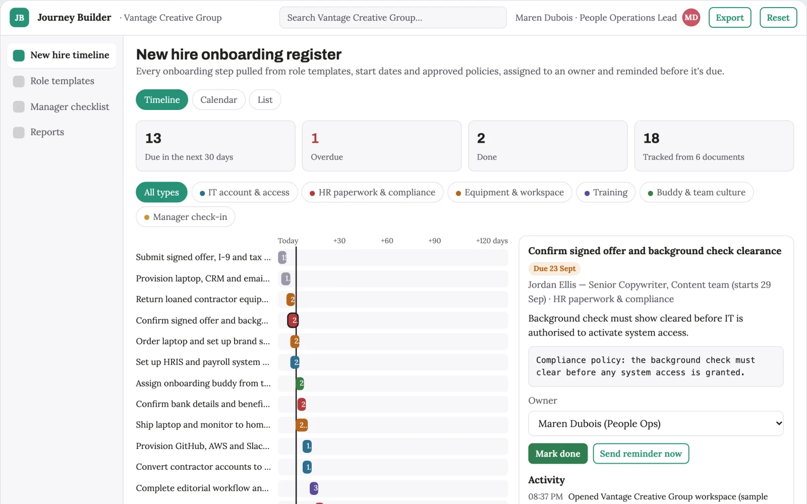 Screenshot of the Onboarding journey builder interactive demo