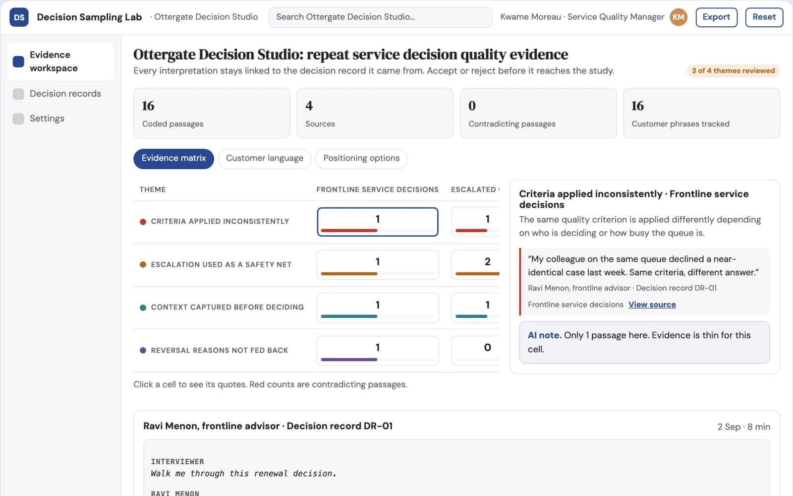Screenshot of the Operational decision sampling and learning lab interactive demo