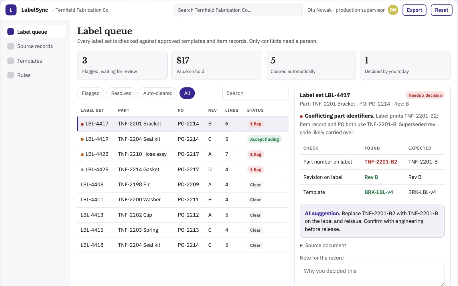 Screenshot of the Operational label consistency checker interactive demo