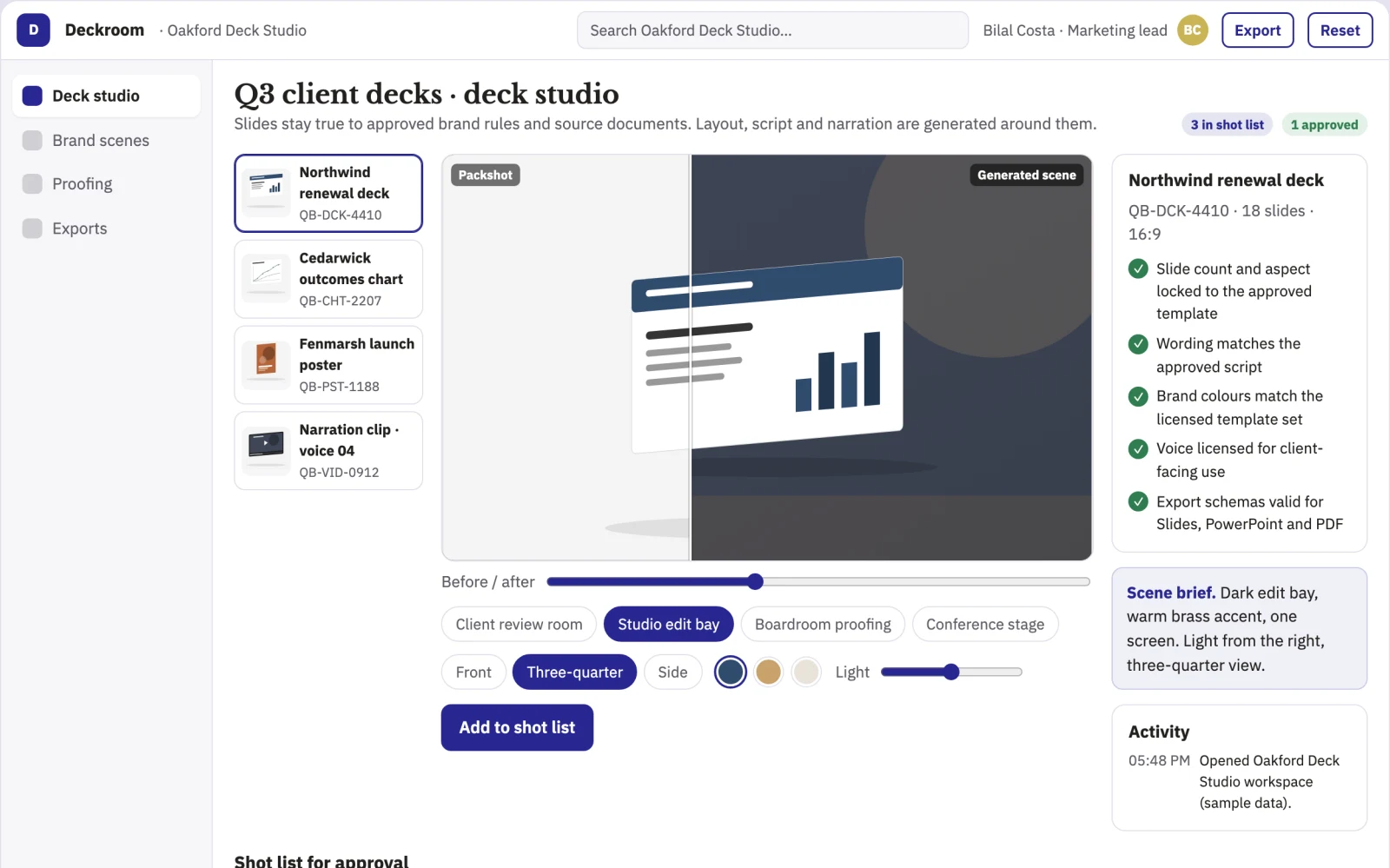 Screenshot of the Owned presentation production and narration workspace interactive demo