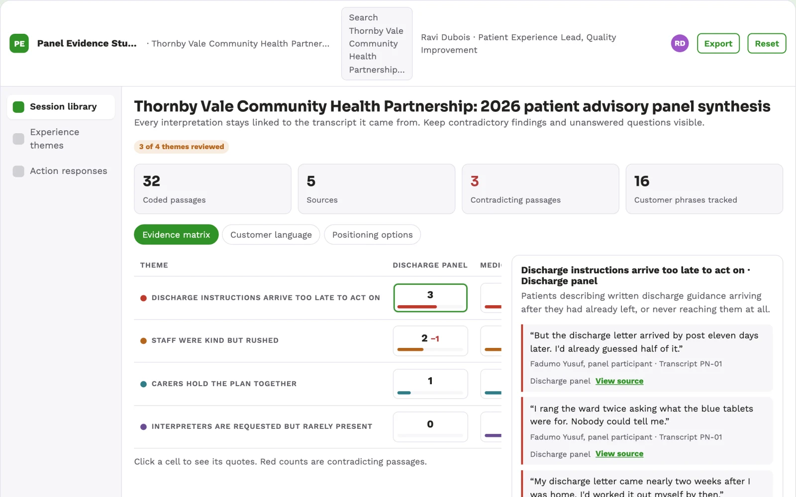 Screenshot of the Patient advisory panel synthesis interactive demo