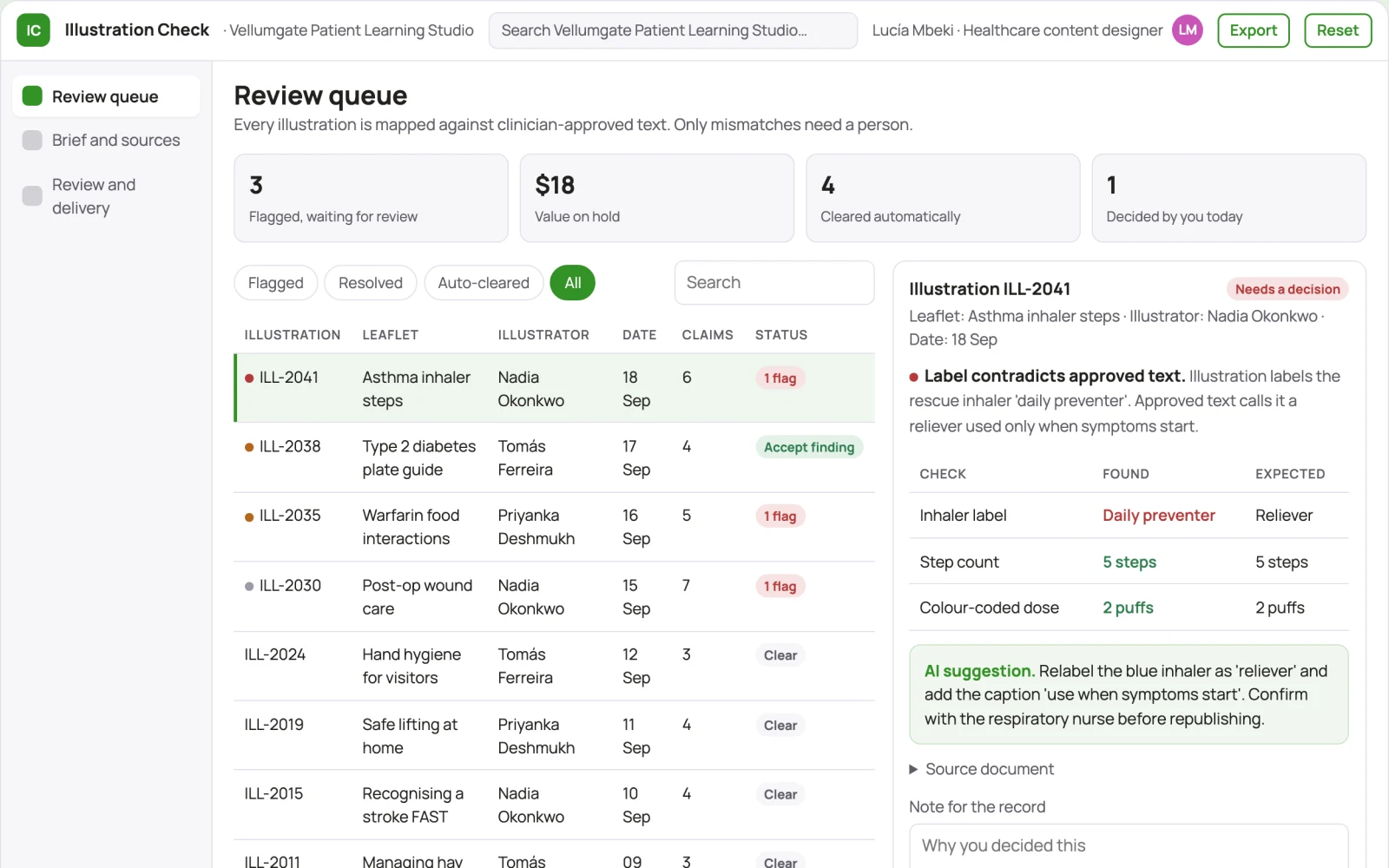 Screenshot of the Patient education illustration reviewer interactive demo