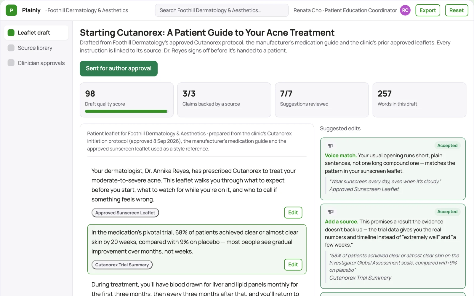 Demo screen of Patient education studio