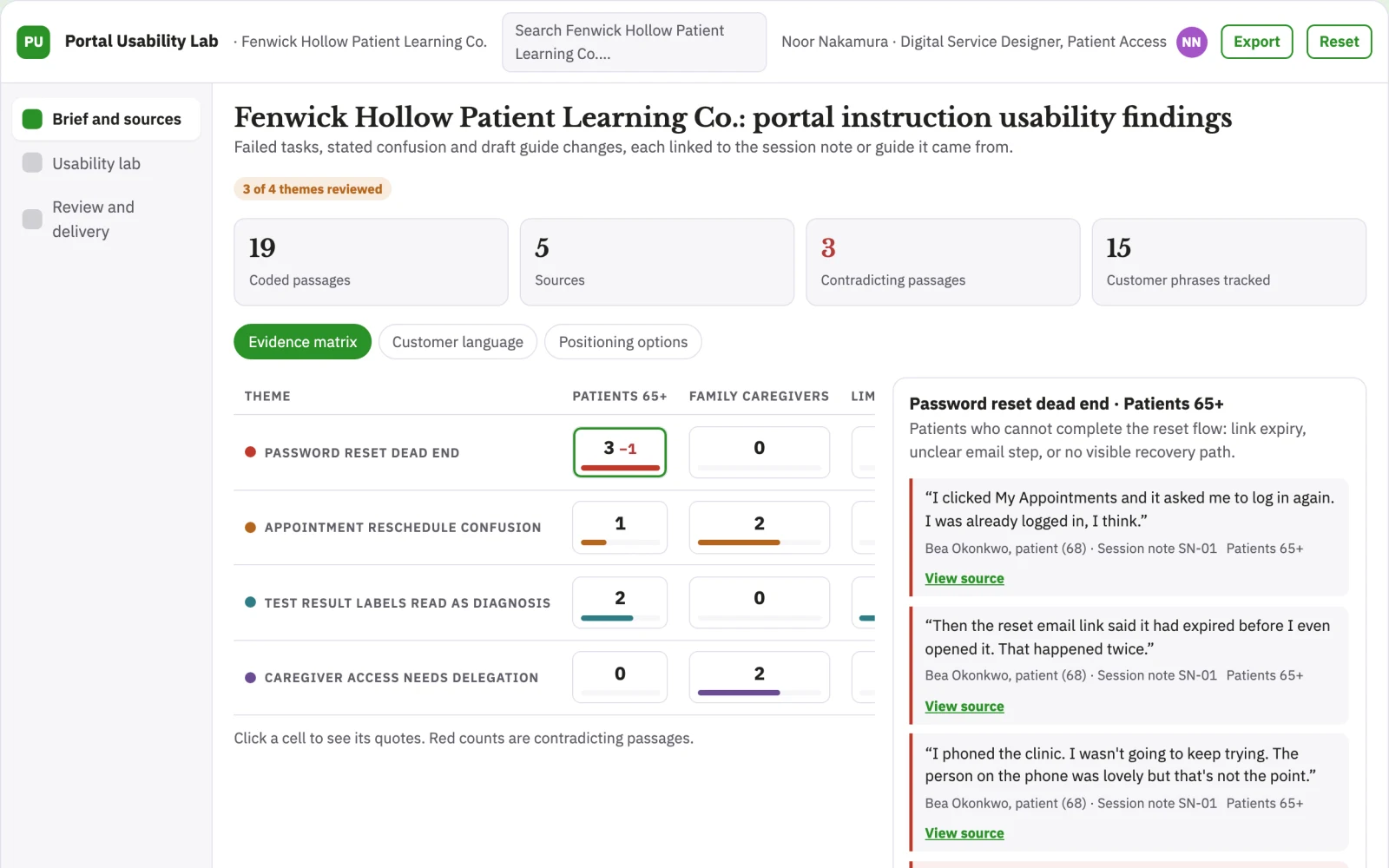 Screenshot of the Patient portal instruction usability lab interactive demo