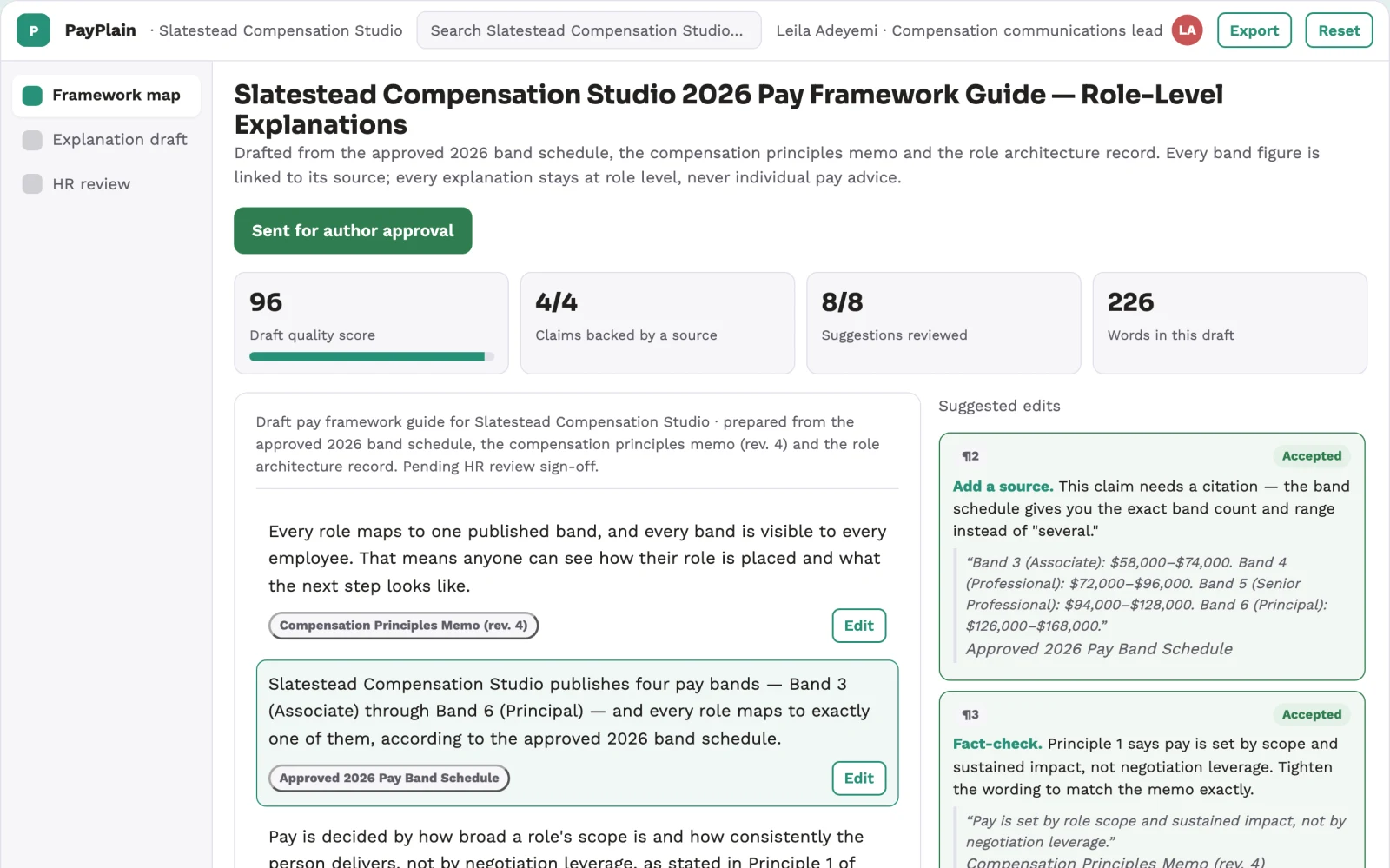 Screenshot of the Pay transparency explanation studio interactive demo