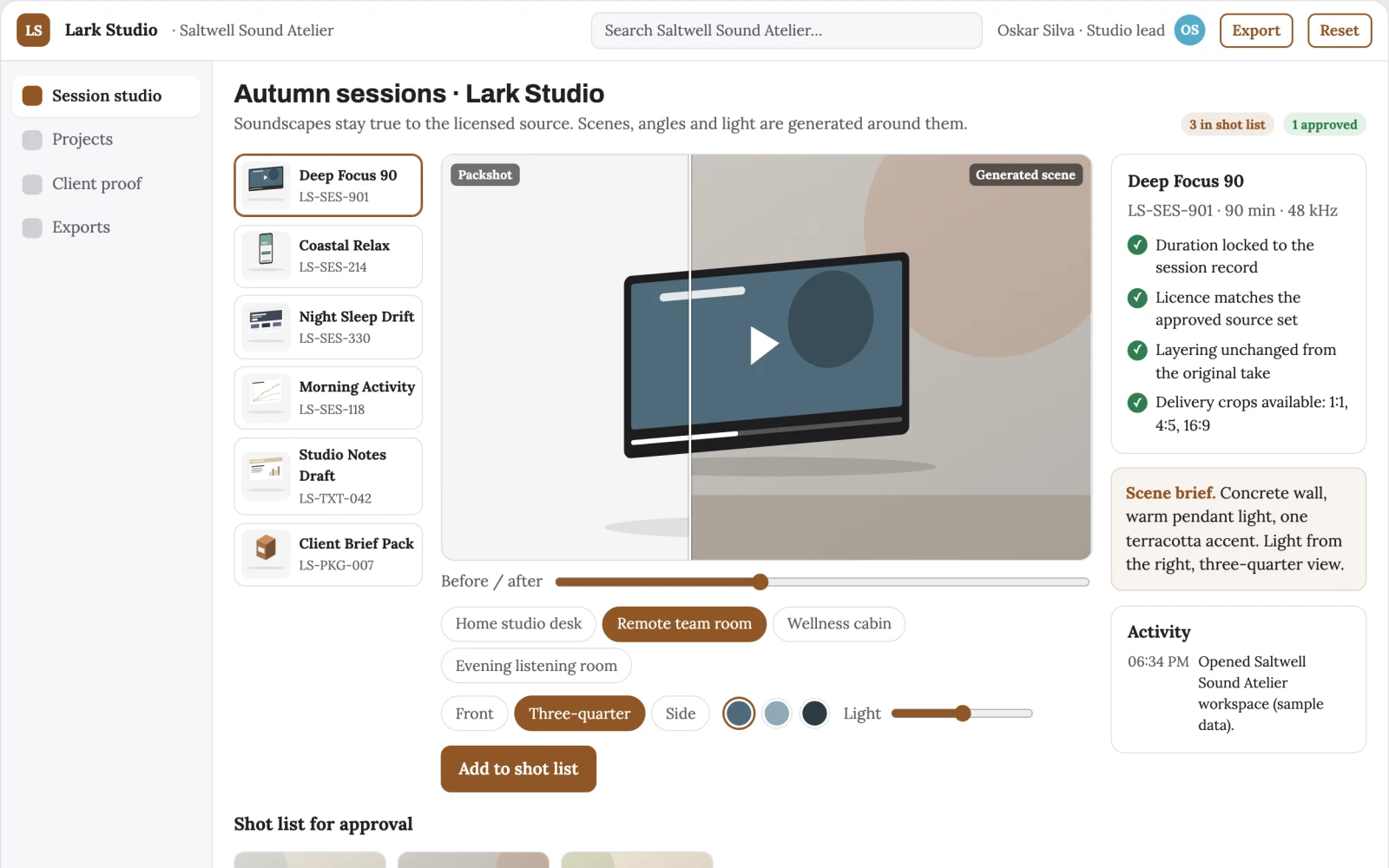 Screenshot of the Personalized adaptive soundscape and writing studio interactive demo